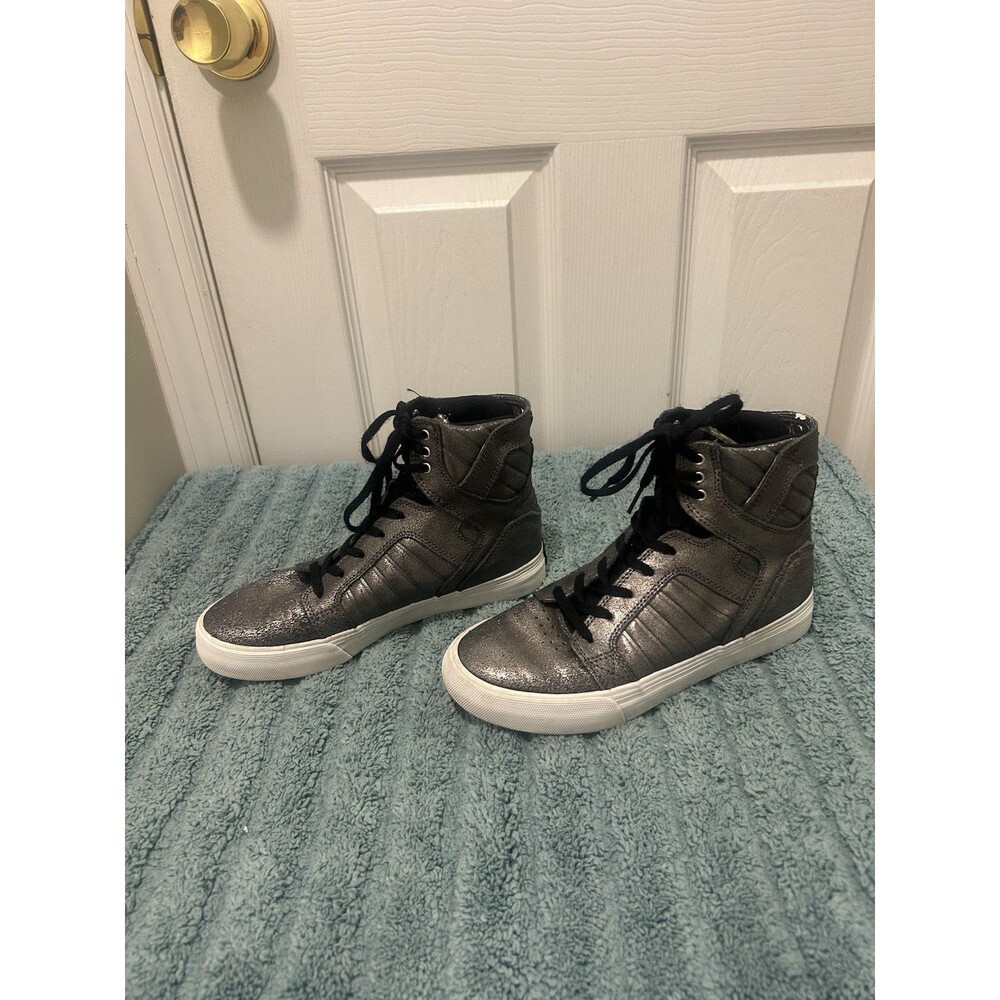 Supra Muska 001 Kids High Top Sneakers Gray Metallic Black Youth US 4.5